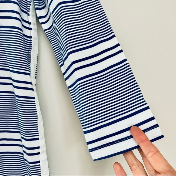 Vineyard Vines Blue White 3/4 Sleeve Striped Cotton Blend Lace Up Dress - Picture 8 of 14